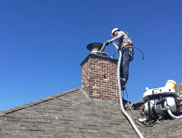 Dedicated Indian Trail Chimney Sweep team member cleaning a chimney in Indian Trail, NC