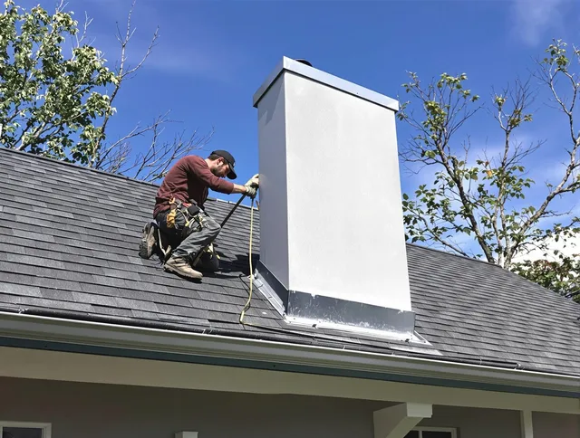 Indian Trail Chimney Sweep team member finishing chimney construction in Indian Trail, NC