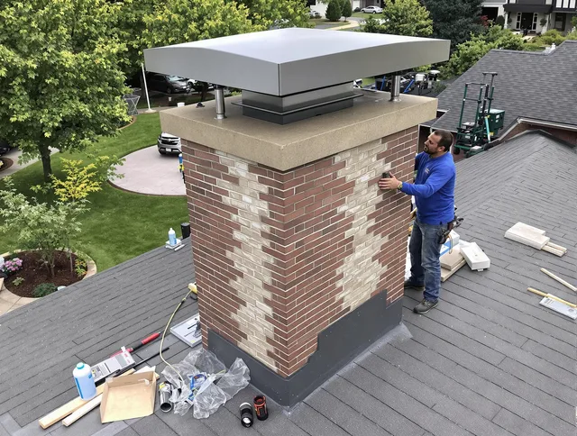Indian Trail Chimney Sweep team working on a custom chimney remodel in Indian Trail, NC