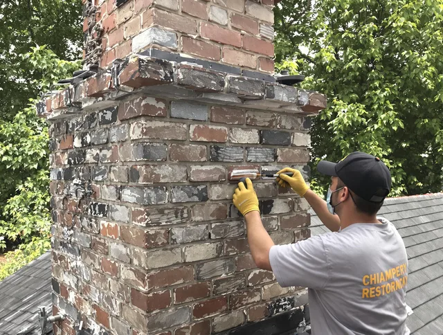 In-progress chimney restoration by Indian Trail Chimney Sweep in Indian Trail, NC